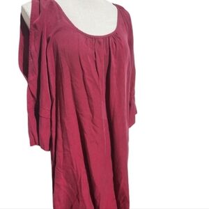 Glam Brand Shift Mini Dress Medium Burgundy Wine Lagenlook Tencel NEW Casual